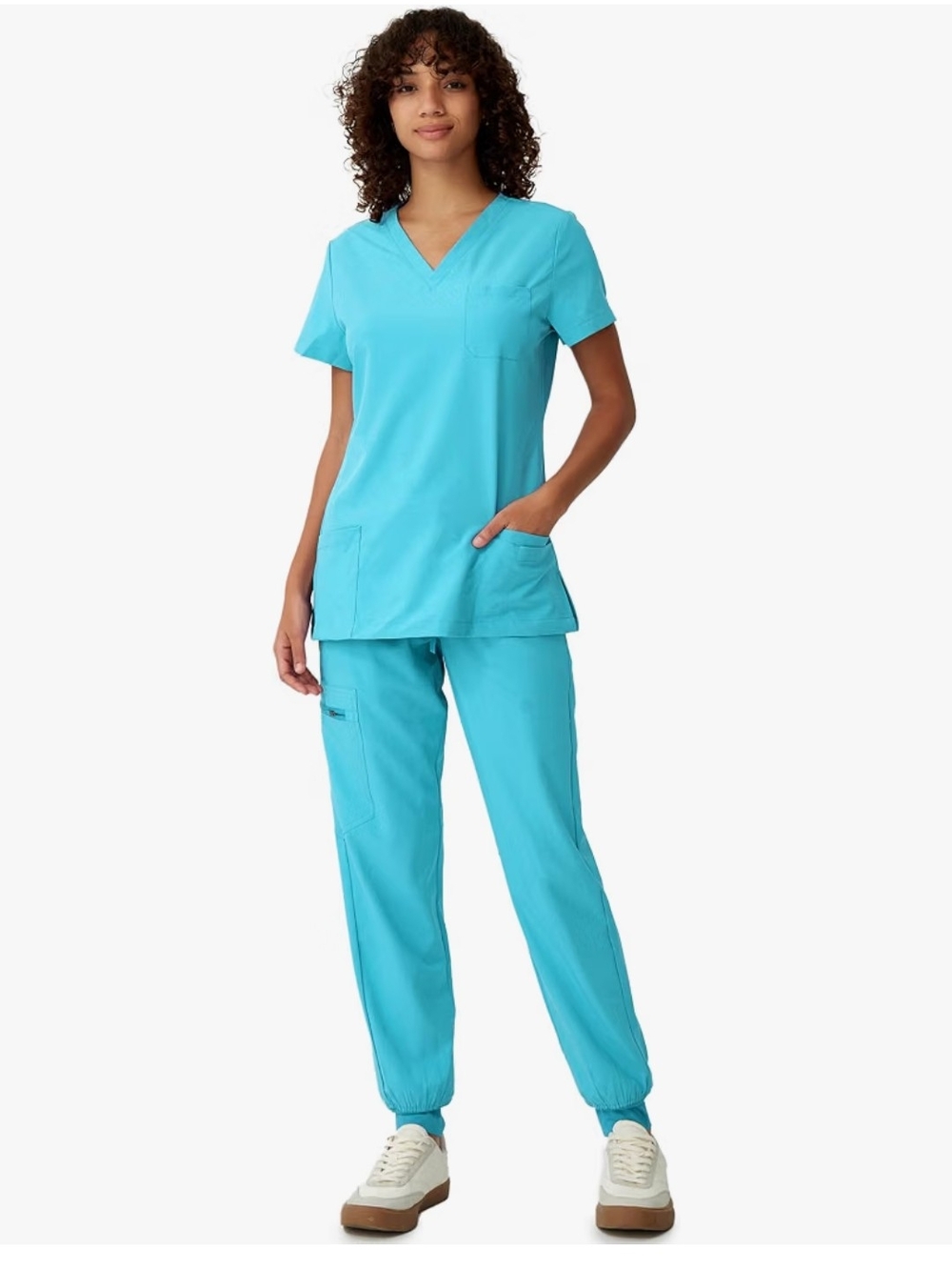 Women’s V-Neck Track Jogger Set in Bright Teal